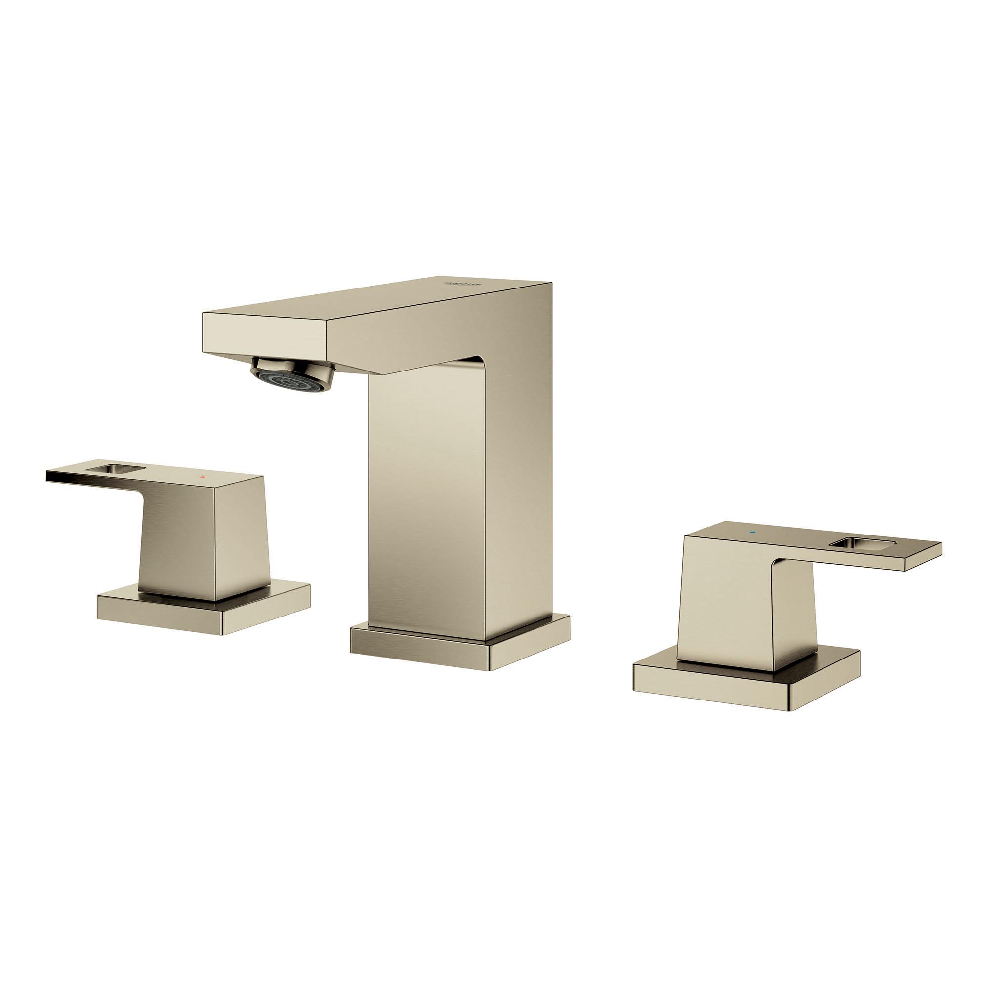GROHE 20370ENA Eurocube Widespread Bathroom Faucet, Residential, 1.2 gpm Flow Rate, 4-9/16 in H Spout, 5-1/2 to 17-11/16 in Center, Brushed Nickel, 2 Handles, Pop-Up Drain
