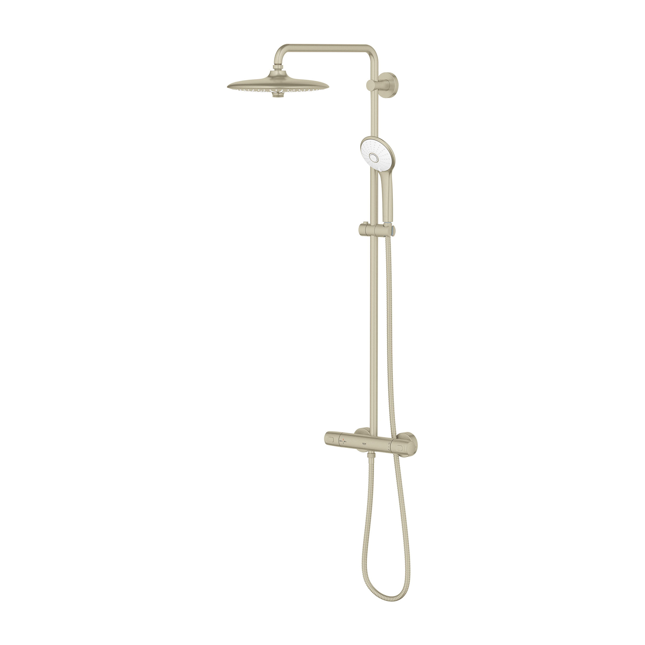 GROHE 26128EN2 Euphoria® Thermostatic Shower System, 10-1/4 in Dia Shower Head, 3 Shower Head, 1.75 gpm Flow Rate, Brushed Nickel