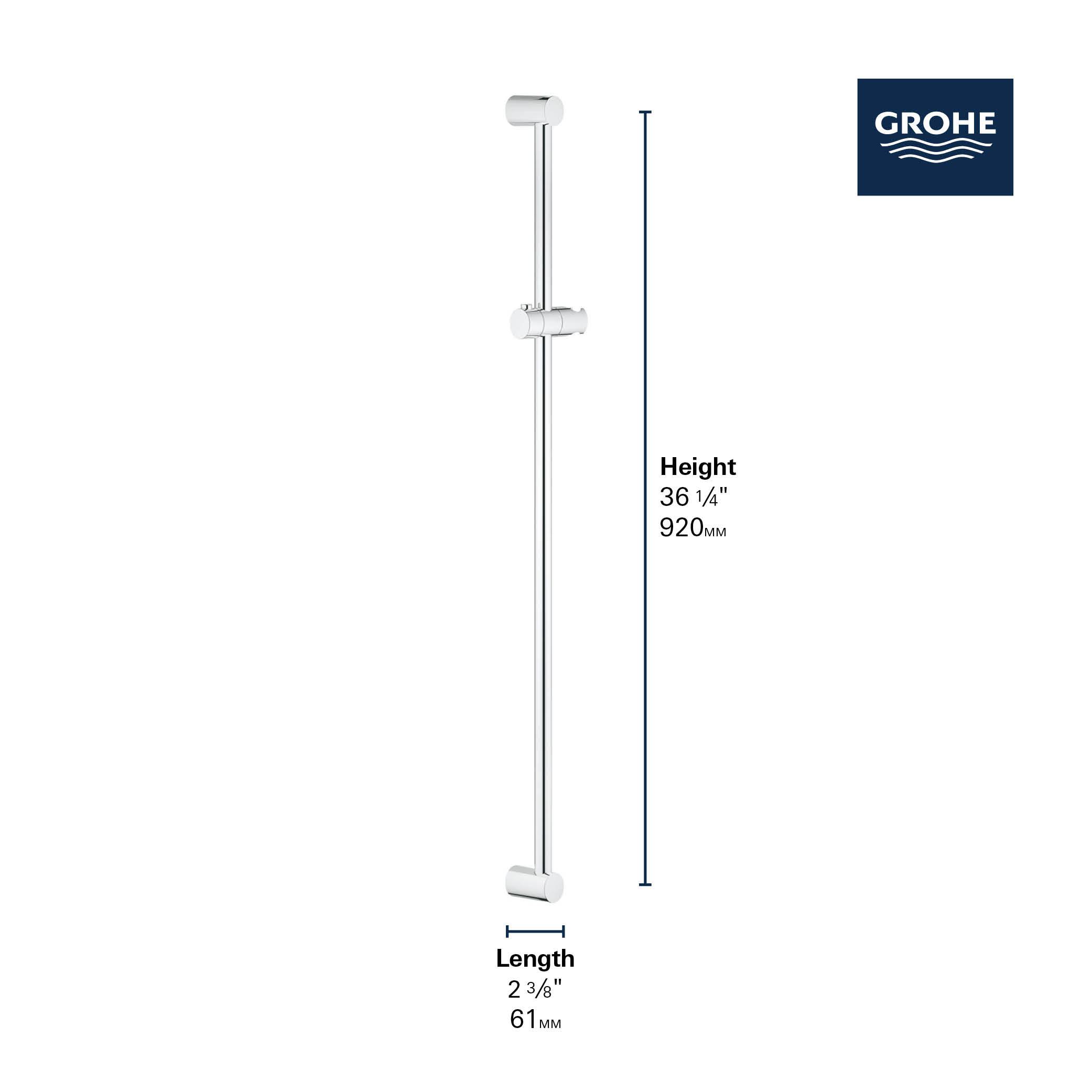 GROHE 275222430 27522 Tempesta Cosmopolitan Slide Bar, 2-3/8 in L, Metal, Import