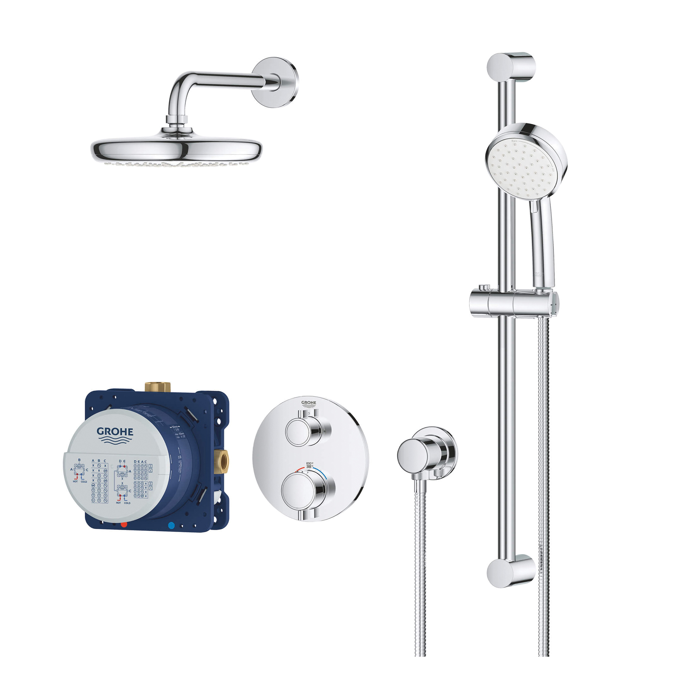 GROHE 34745000 34745_0 Grohtherm® Shower Set With Tempesta® 210 Shower Head, 1.75 gpm Flow Rate, 59 in L Hose
