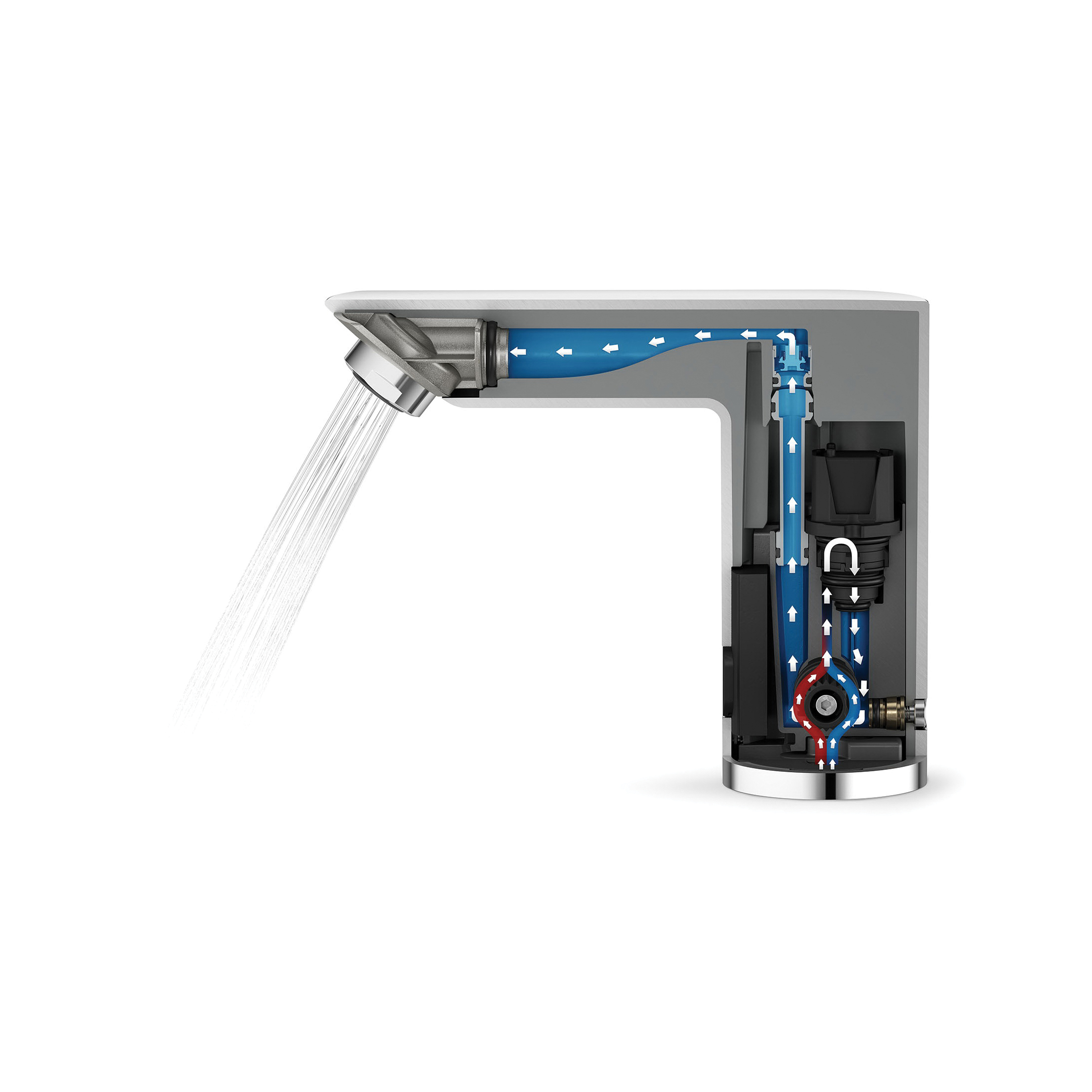 GROHE 36467000 BauCosmopolitan Electronic Faucet With Temperature Control Lever and Battery Powered, Residential, 0.5 gpm Flow Rate, 4 in H Spout, 1 Faucet Holes, StarLight® Polished Chrome, Function: Touchless