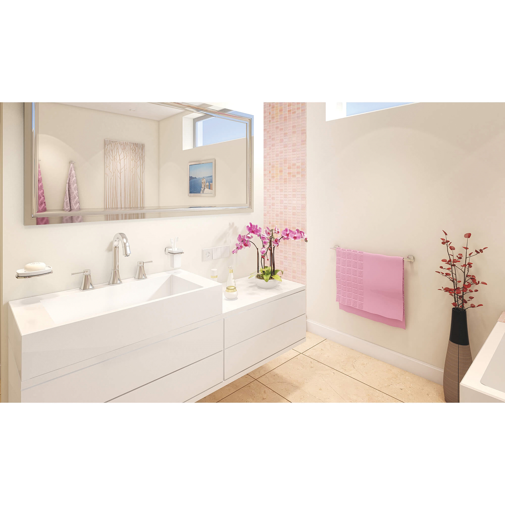 GROHE 40626000 Holder With Ceramic Tumbler, Grandera™, 4 in H, Porcelain, StarLight® Polished Chrome, Import