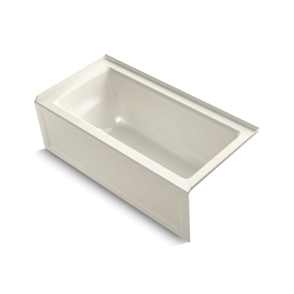 Kohler® 1946-RA-96 Archer® Bathtub With Integral Apron and Integral Flange, Soaking Hydrotherapy, Rectangular Shape, 60 in L x 30 in W, Right Drain, Biscuit