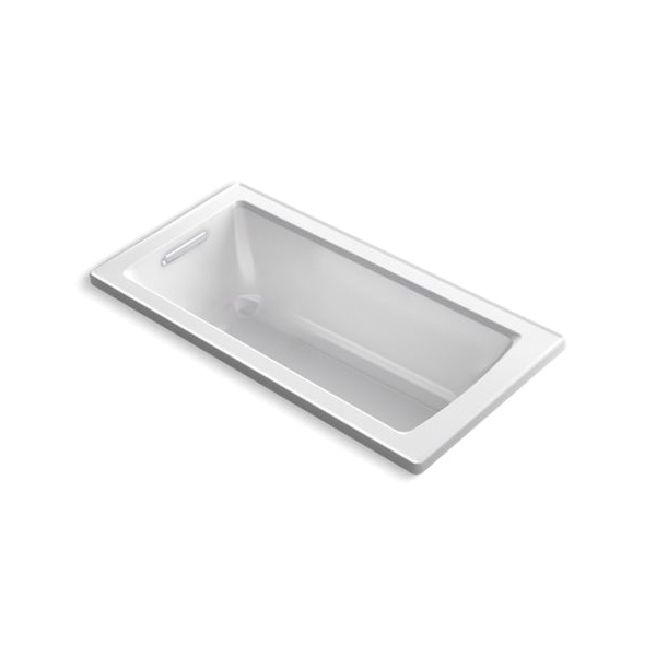 Kohler® 1946-W1-0 Archer® Bathtub With Bask® Heated Surface and Reversible Drain, Soaking, Rectangular Shape, 60 in L x 30 in W, End Drain, White
