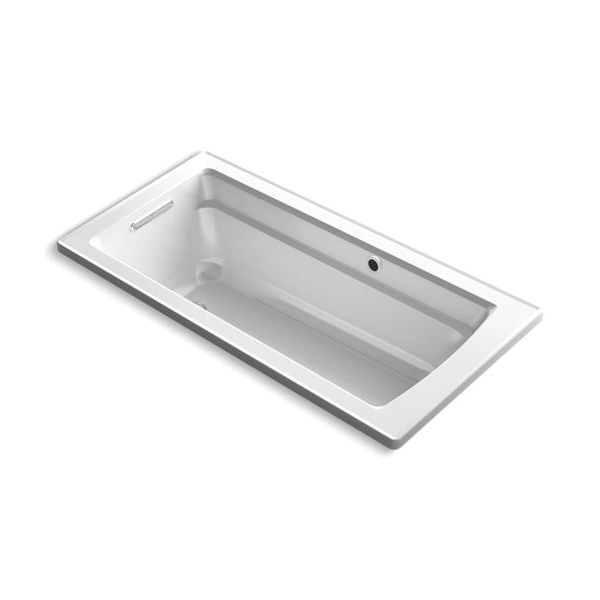 Kohler® 1948-W1-0 Archer® Bathtub With Bask® Heated Surface and Reversible Drain, Soaking, Rectangular Shape, 66 in L x 32 in W, End Drain, White
