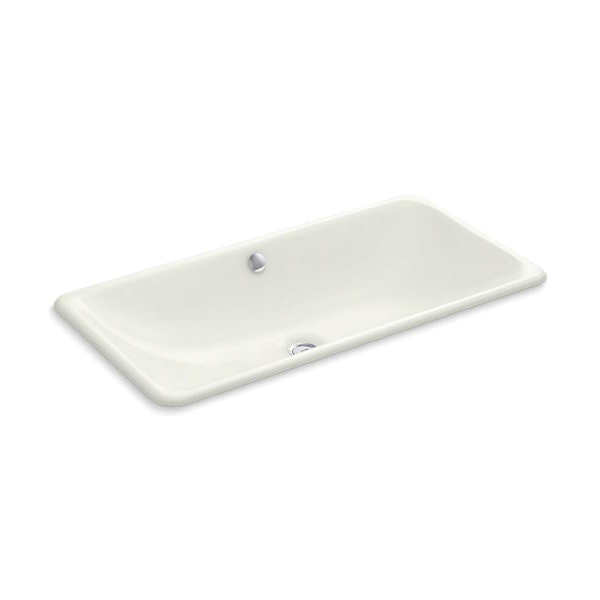 Kohler® 20212-NY Iron Plains® Trough Bathroom Sink With Overflow Drain, Rectangular Shape, 30 in W x 15-5/8 in D x 6-11/16 in H, Drop-In/Under Mount, Enameled Cast Iron, Dune, Domestic