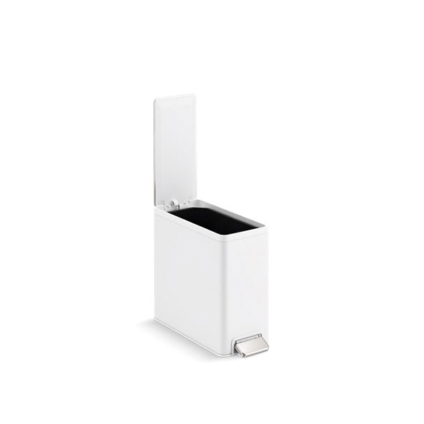 Kohler® 20957-STW Slim Step Trash Can, 2.5 gal Capacity, 15-3/16 in L, Stainless Steel, White