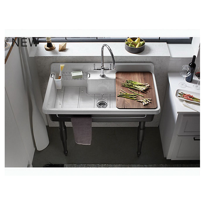 Kohler® 21103-1HP5-0 Farmstead® Kitchen Sink, Rectangular Shape, 1 Faucet Holes, 45 in L x 25 in W x 13-7/8 in H, Freestanding Mount, Enameled Cast Iron, White