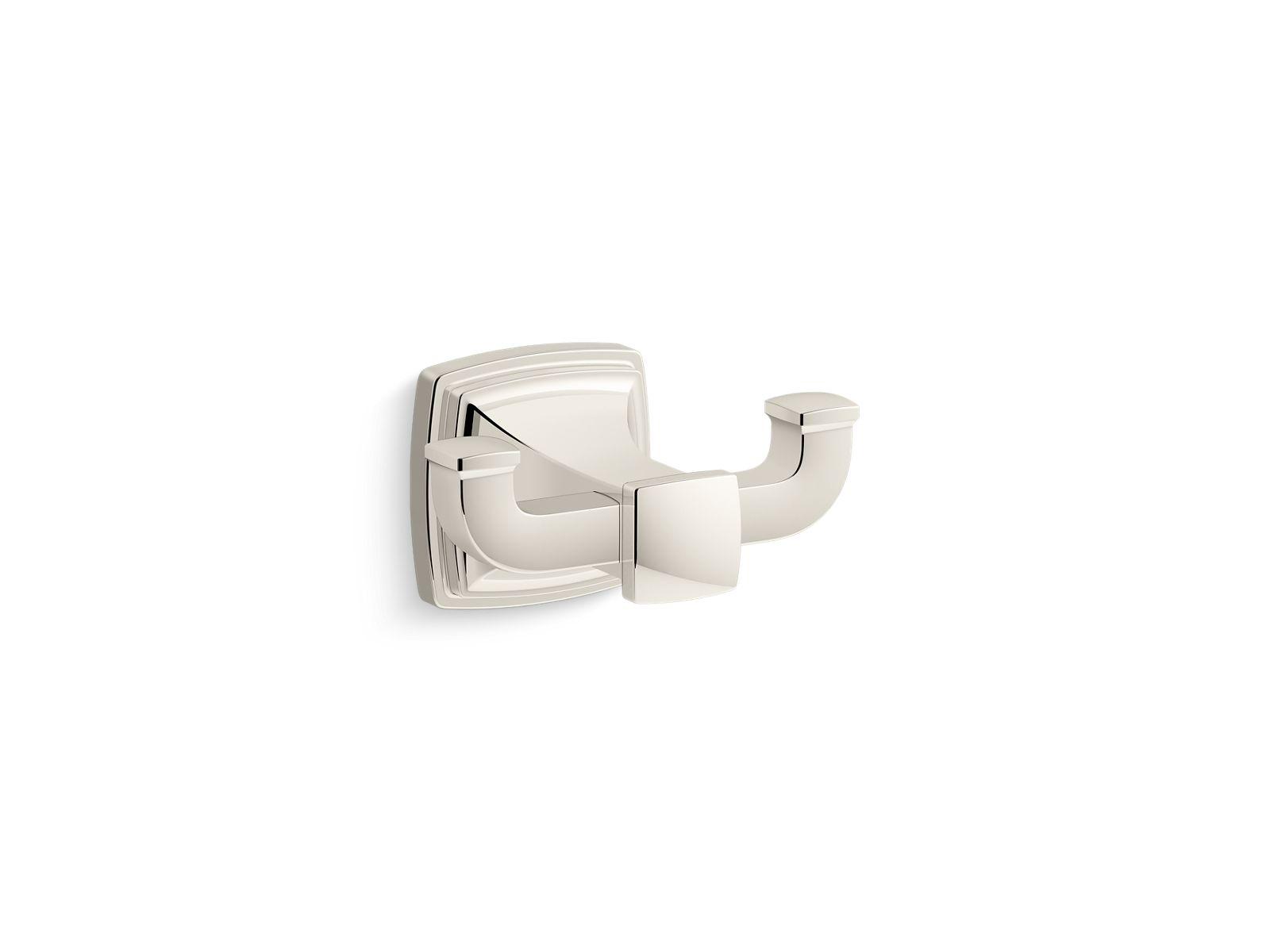 Kohler® 27411-SN 27411 Riff® Double Robe Hook, (2) Hooks, 2-11/16 in OAH 4-11/16 in OAW 3-3/8 in OAD, Zinc