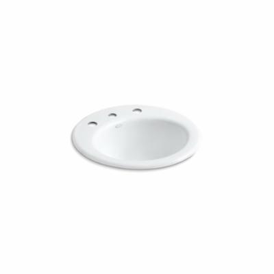 Kohler® 2917-8-0 Self-Rimming Bathroom Sink With Overflow, Radiant®, Oval Shape, 8 in Faucet Hole Spacing, 19 in W x 8-3/8 in H, Drop-In Mount, Enameled Cast Iron, White
