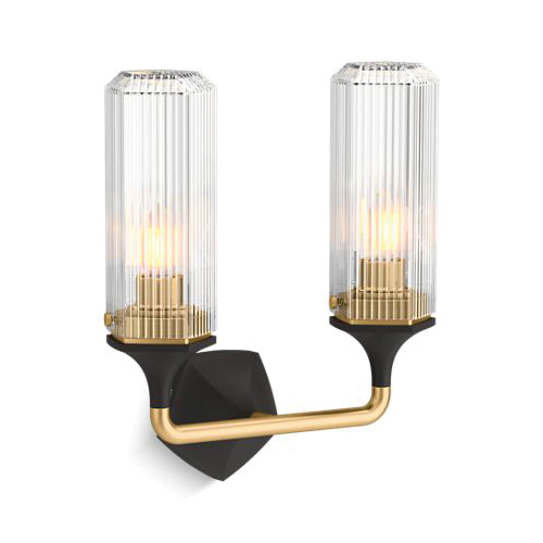 Kohler® 31776-SC02-BML Light Sconce, (2) CFL Lamp, 120 VAC, Black with Brass Trim Housing