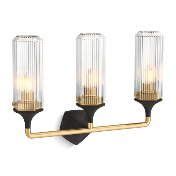 Kohler® 31778-SC03-BML Light Sconce, (3) CFL Lamp, 120 VAC, Black with Brass Trim Housing