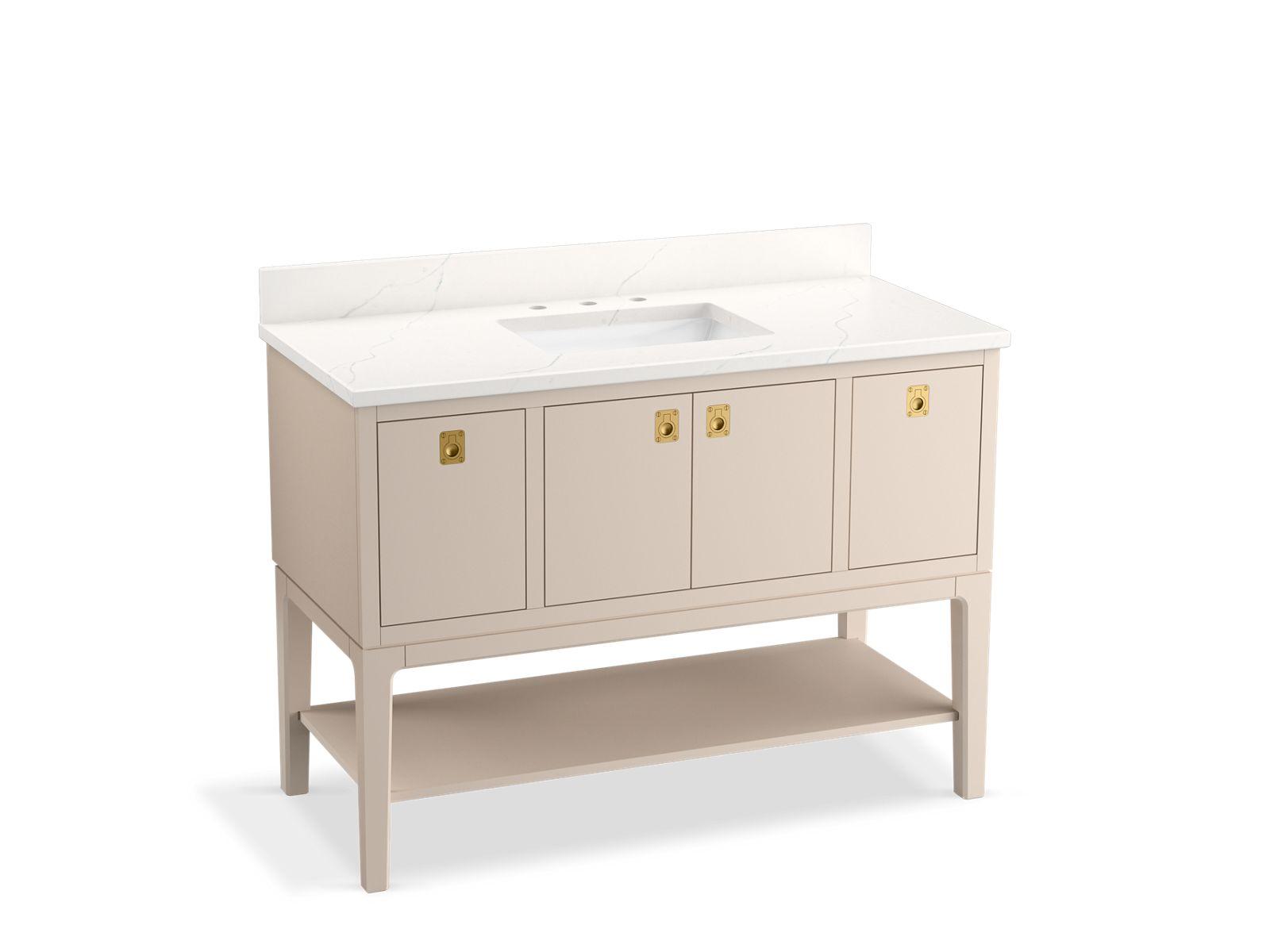 Kohler® 35027-LWG Seagrove™ by Studio McGee Vanity Cabinet with Sink and Top, 39-11/16 in OAH x 48 in OAW x 22-7/16 in OAD, White Basin