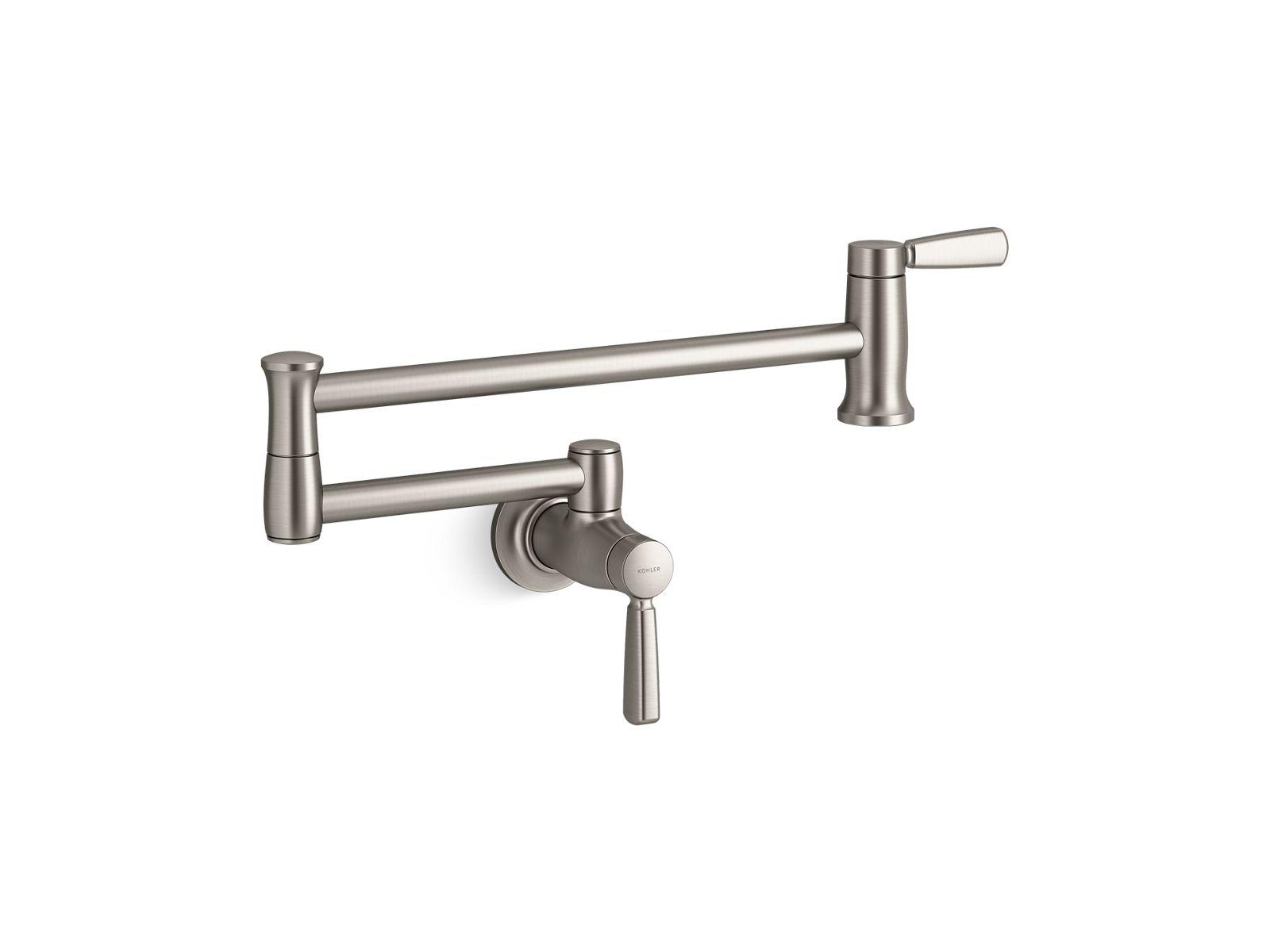 Kohler® 35744-VS Pot Filler, 5.2 gpm Flow Rate, Articulating Spout, Vibrant Stainless, 1 Handles