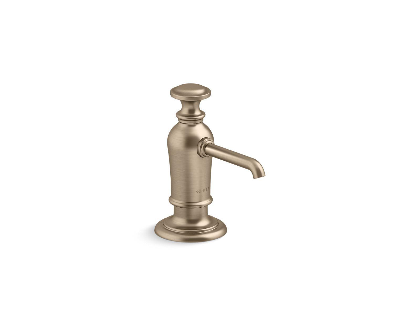 Kohler® 35759-BV Artifacts® Soap/Lotion Dispenser, 16 oz Capacity, Deck Mounting, Brass/Plastic