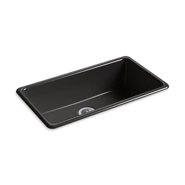 Kohler® 5707-7 Iron/Tones® Kitchen Sink, Rectangular Shape, 33 in W x 18-3/4 in D x 9-5/8 in H, Top/Under Mount, Enameled Cast Iron, Black Black™, Domestic