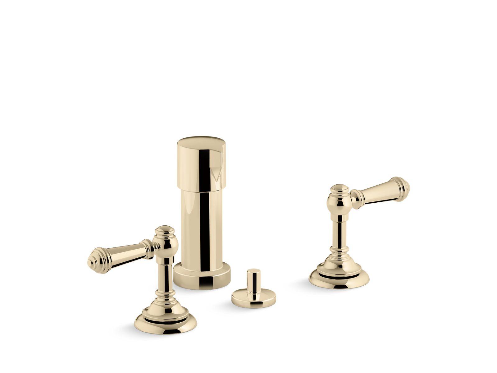 Kohler® 72765-4-AF 72765-4 Artifacts® Bidet Faucet, Vibrant French Gold, 2 Handles, Pop-Up Drain