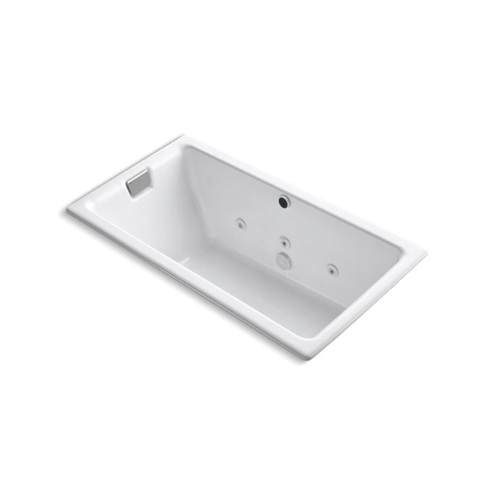 Kohler® 856-JHE-0 Tea-for-Two® Bathtub, Whirlpool, Rectangular Shape, 66 in L x 36 in W, Reversible Drain, White