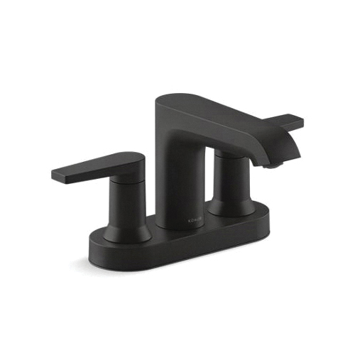 Kohler® 97094-4-BL K-97094-4 Hint™ Centerset Bathroom Sink Faucet, Matte Black, 2 Handles, Pop-Up Drain, 1.2 gpm Flow Rate