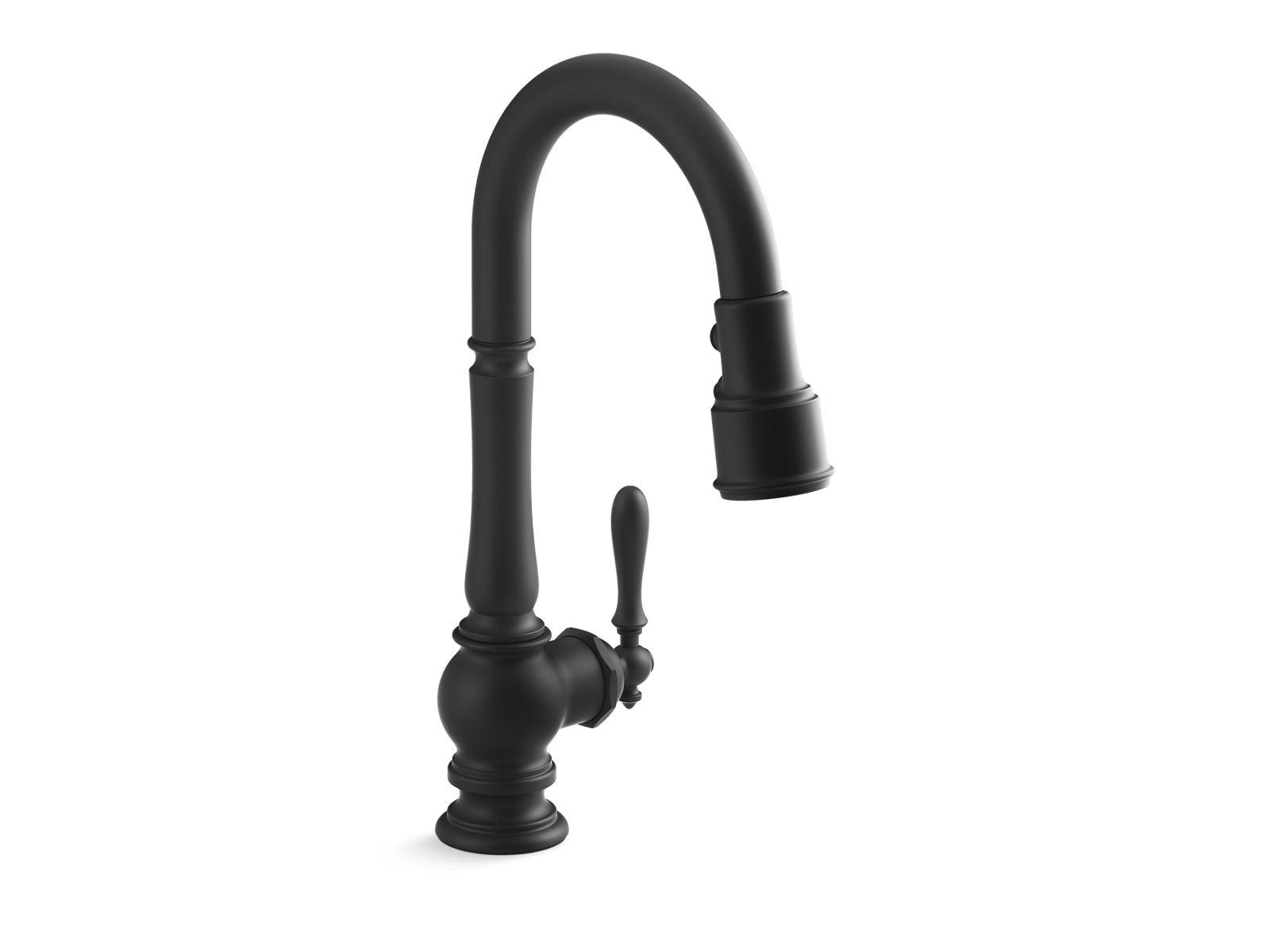 Kohler® 99261-BL 99261 Artifacts® Pull Down Kitchen Sink, 1.5 gpm Flow Rate, Swivel Spout, Matte Black, 1 Handles, 1 Faucet Holes
