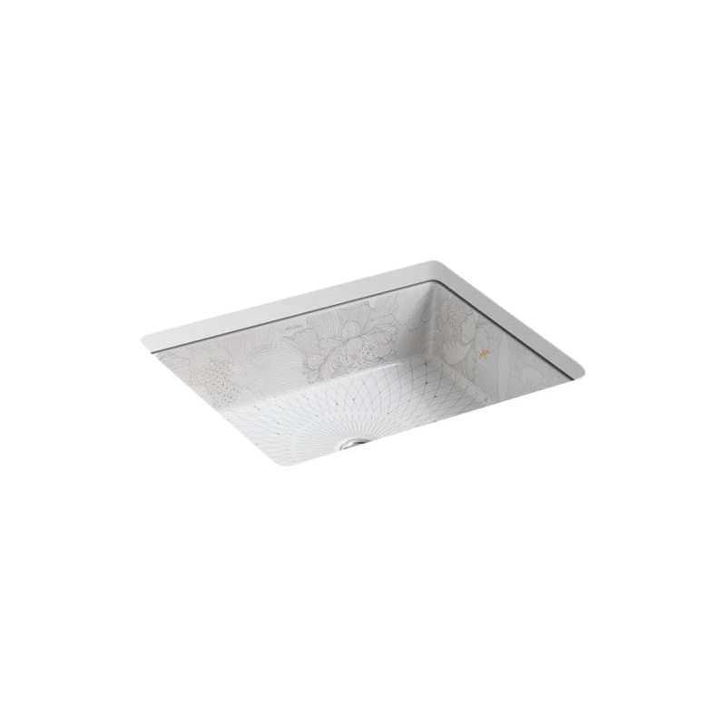 Kohler® 14275-SMC-0 Bathroom Sink, Empress Bouquet™ On Kathryn®, Squared Shape, 19-3/4 in W x 15-5/8 in D x 6-1/4 in H, Under Mount, Vitreous China, White