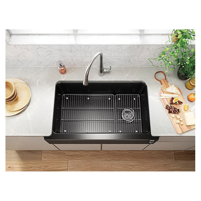 Kohler® 25788-CM1 K-25788 Cairn® Farm House Cairn® Kitchen Sink, Matte Black, Rectangular Shape, 28-5/8 in L x 15-1/2 in W Bowl x 9-1/2 in D Bowl, 34 in L x 21-3/16 in W x 10-1/8 in H, Under Mounting, Neoroc® Composite