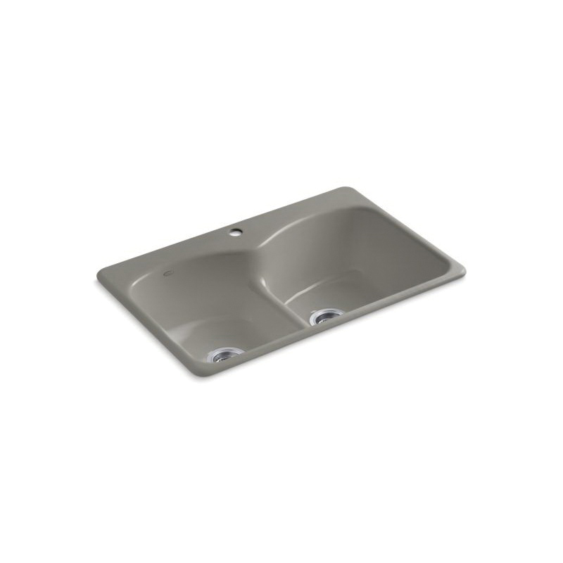 Kohler® 6626-1-K4 Langlade® Kitchen Sink, Cashmere, Rectangle Shape, 15 in Left, 15 in Right L x 18-3/8 in Left, 18-3/8 in Right W x 9 in Left, 9 in Right D Bowl, 1 Faucet Holes, 33 in L x 22 in W x 9-5/8 in H, Top Mount, Cast Iron