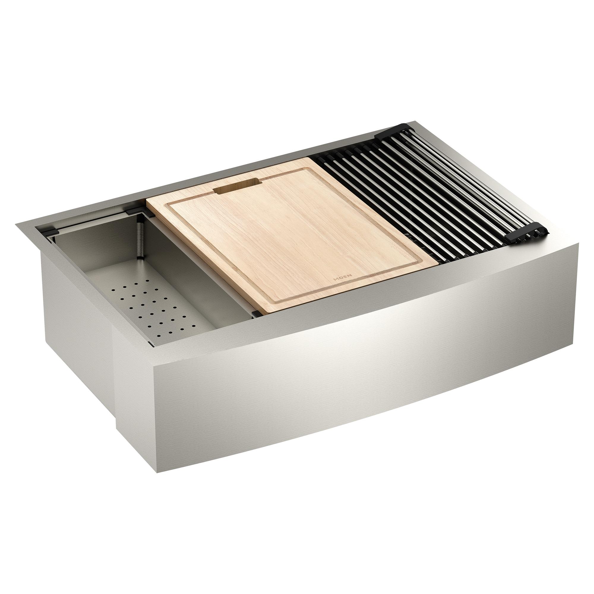 Moen® GS181050BUX 1800 Series Single Bowl Sink, 33 in L x 22 in W, Under Mounting, Stainless Steel, Brushed, Import