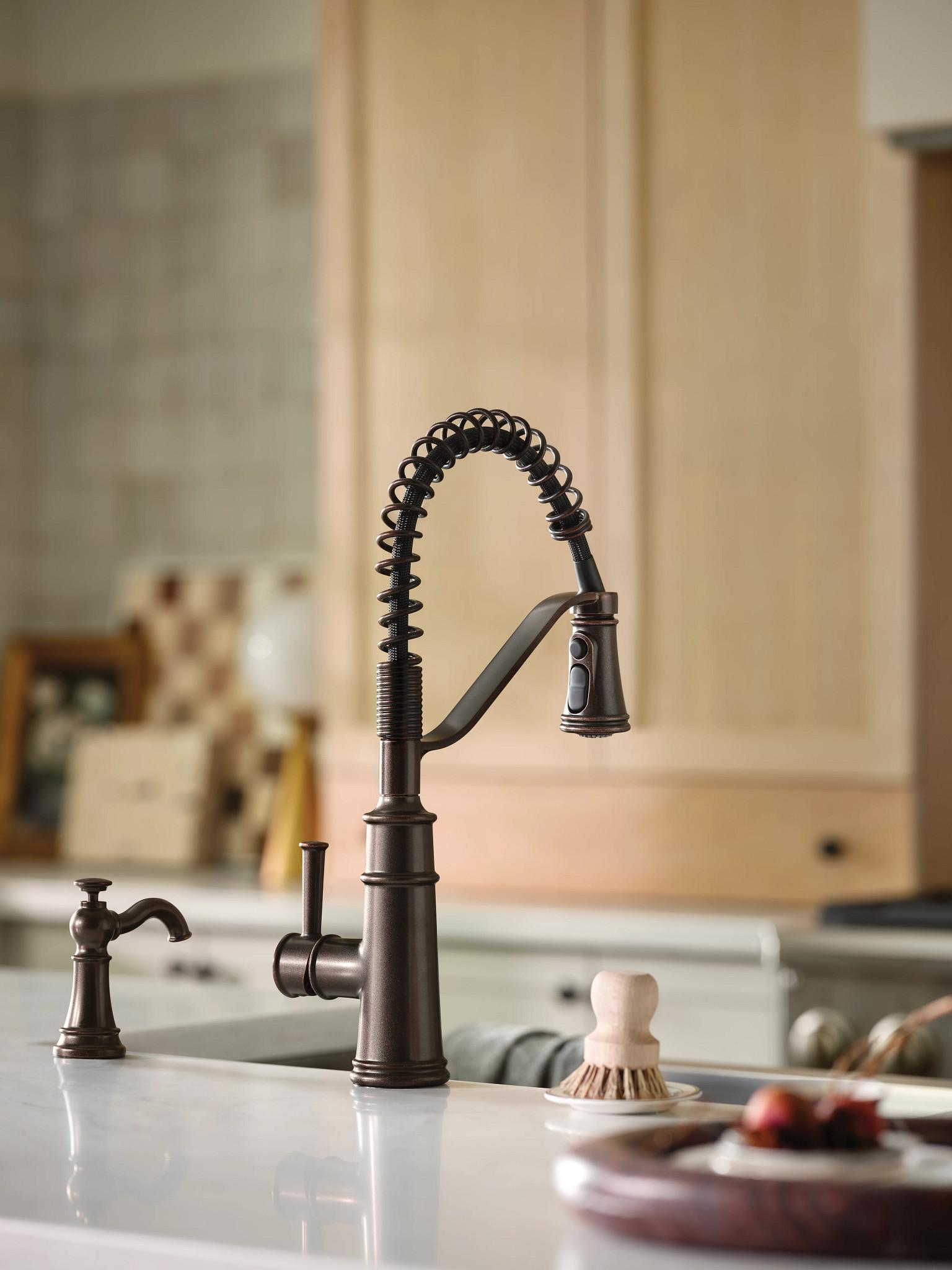 Moen® 5927ORB 5927 Belfield Pull-Down Kitchen Faucet, Commercial, 1.5 gpm Flow Rate, High Arc Pull-Down Spout, Oil Rubbed Bronze, 1 Handles, Domestic
