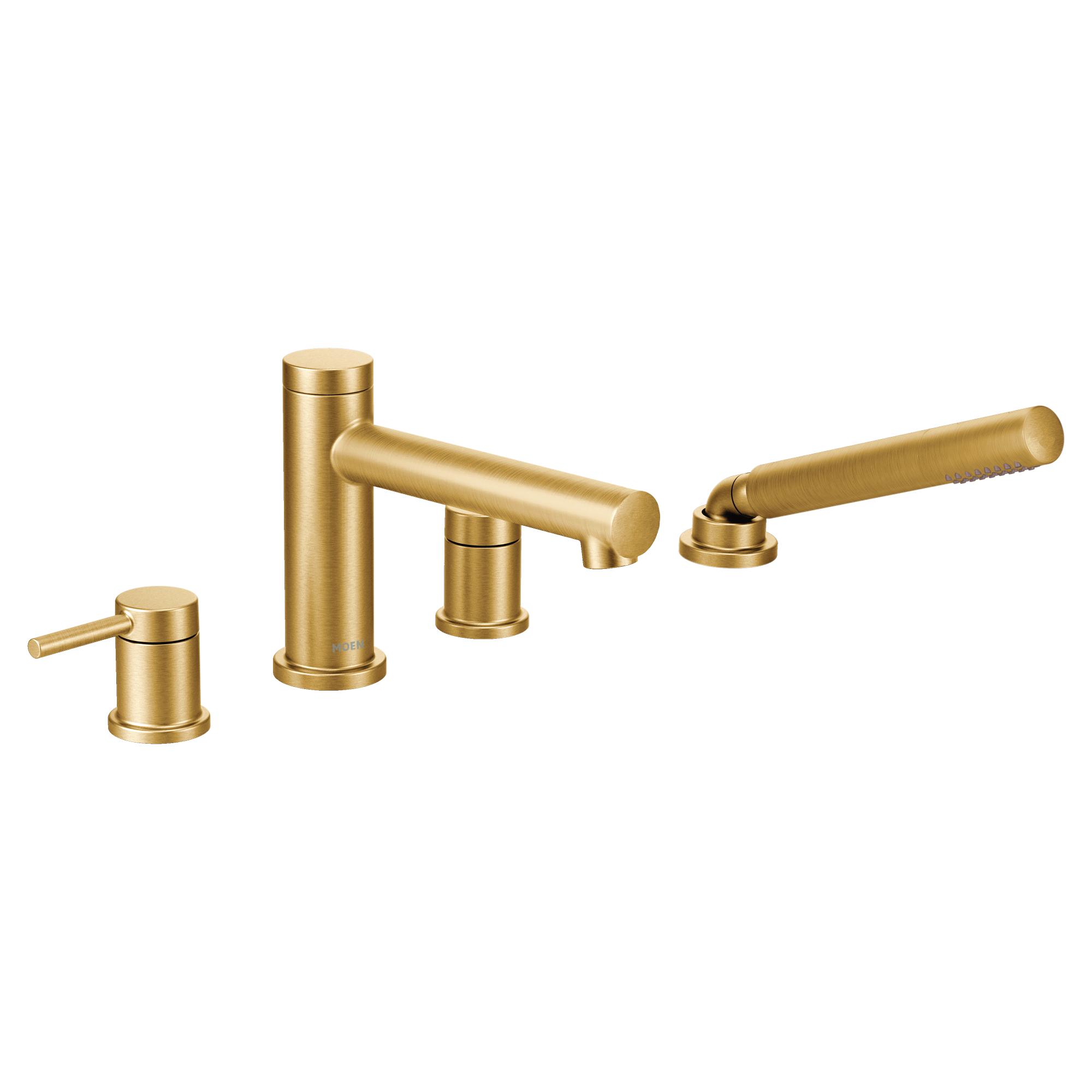 Moen® T394BG Align™ Widespread Roman Tub Faucet, 1.75 gpm Flow Rate, 10 to 24 in Center, Brushed Gold, 2 Handles, Function: Traditional, Domestic